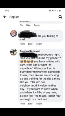 Your employee is threatening a woman that I know. I think this is awful behavior.