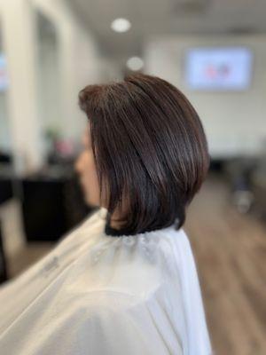 Women's short layered cut