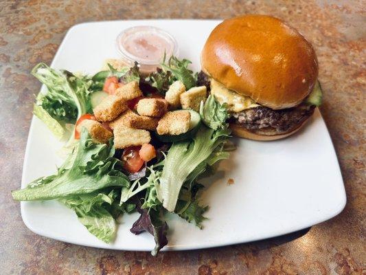 Smash Burger with side salad