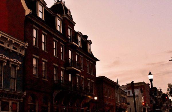 Skyline at dusk at the corner of S New St.
