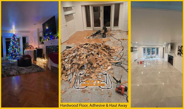 Hardwood Flooring, Adhesive over concrete removal & Haul Away - Yorba Linda, CA