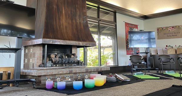 Sound bath meditation at our spring wellness retreat.
