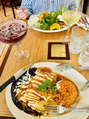 Awesome Enchiladas Suizas and delicious Avocado Toast with a Blueberry Margarita