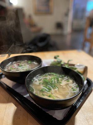 Pho with Sliced Chicken Breast and Pho with Rare Filet Mignon