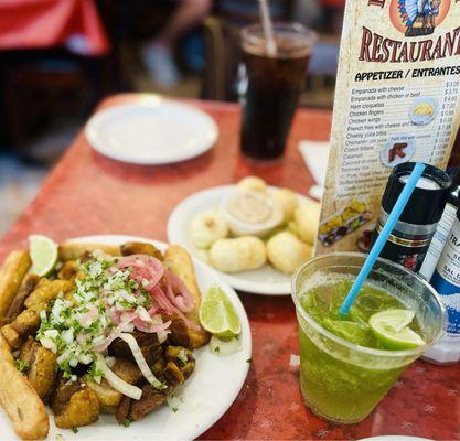 Chicharron and yuca frita- cheesy yuca sticks