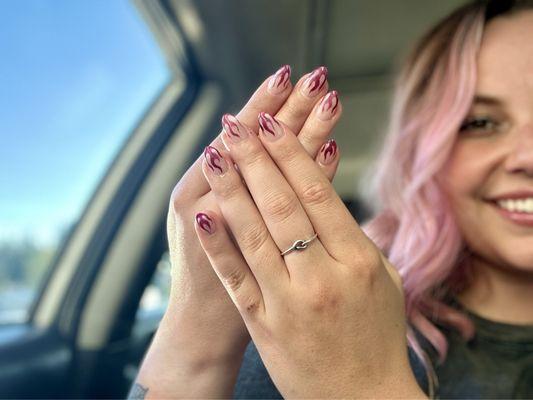 Gel X nails with flame design