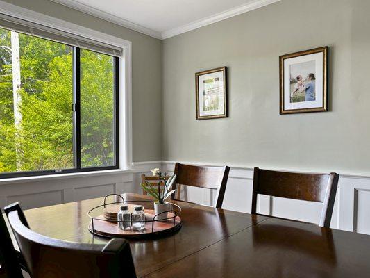 New wainscoting, window trim and crown moulding