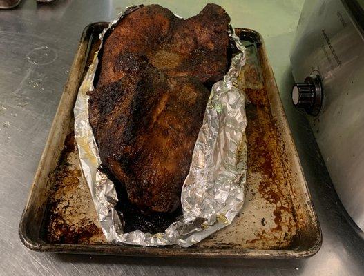 Brisket fresh out of the smoker.