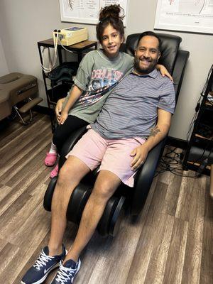 Dunia and her father Rami enjoying their treatment.