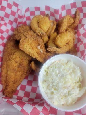 Fried catfish and shrimp with Coleslaw
