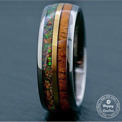Fire opal and koa wood ring.