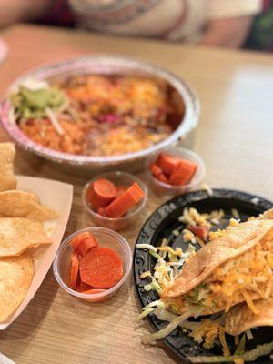 Potato taco, pickled carrots which