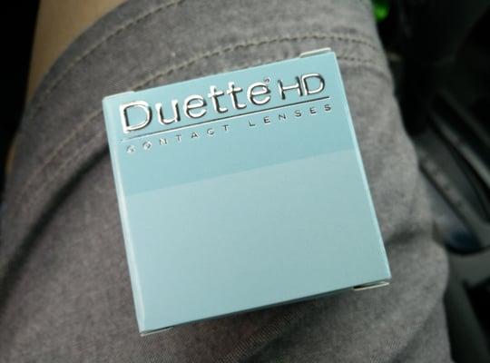 Duette HD hybrid lenses. Can see so much more clearly with these than my daily disposable toric lenses.