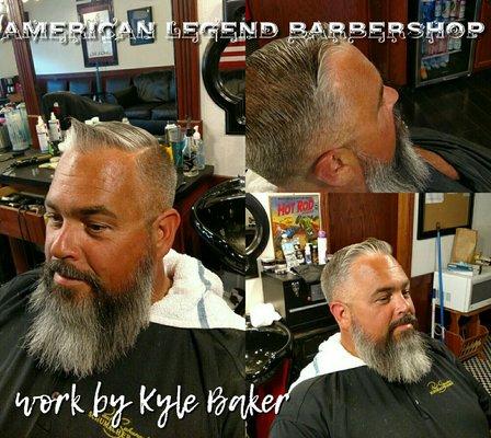 Bald fade with part and beard trim