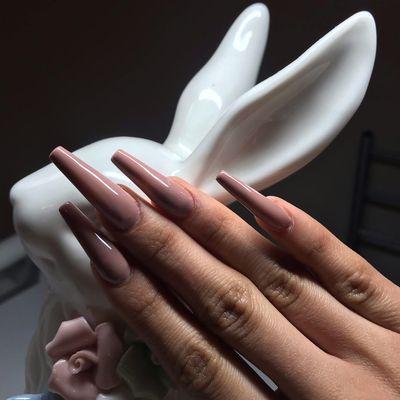 Nude gel polish acrylic full set and coffin nail shape