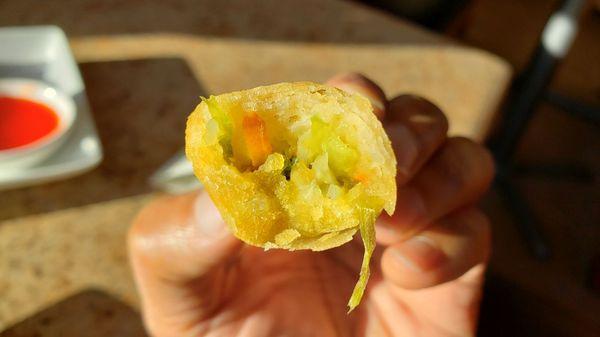 Interior of vegetarian spring rolls ($6). Decent but slightly starchy & mushy.
