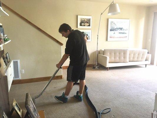 Excellent work on a heavily kid-tracked home!