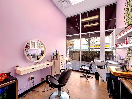 Here is a photo of the wonderful suite, with chic lavender tones. Outside, it overlooks one of Partridge Creek's nice Christmas Trees.