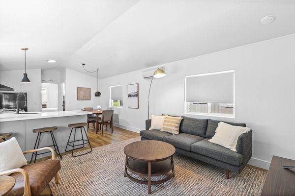 Blue Spruce Cabin - living room, kitchen and dining