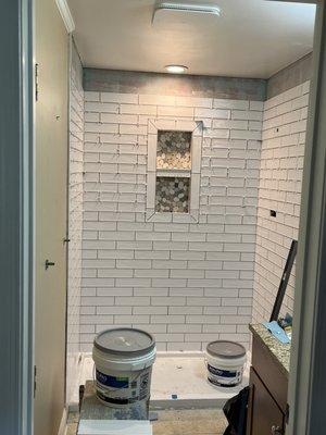 Shower under construction.