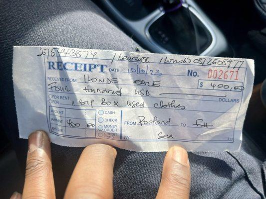 The receipt he gave me