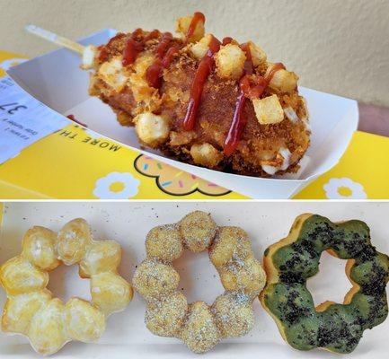 Korean hot dog and mochi donuts