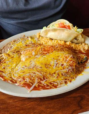 Combo plate with hard shell taco and chile relleno.