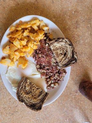 Cornbread and hash breakfast