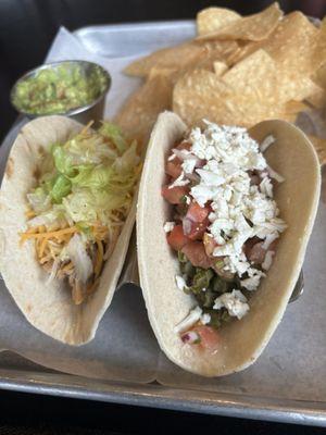Chicken tinga taco and nopales taco