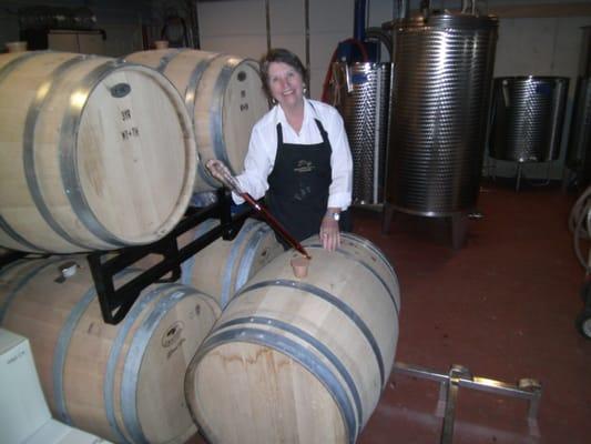 Sampling our barrel aged wine.
