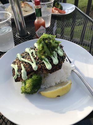 Sesame Crusted Salmon with Seaweed salad and Broccoli