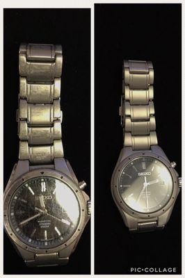 Before and after pic of the watch I brought in. Job was $125.