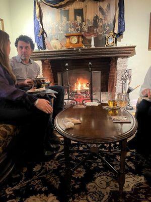 fireplace in the living room right off the solarium. FYI there are fireplaces in five of the bedrooms.some natural and some gas.
