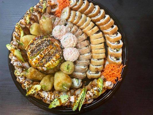 Party sushi trays
1. choose your roll
2 .set a day & time
3.Enjoy!