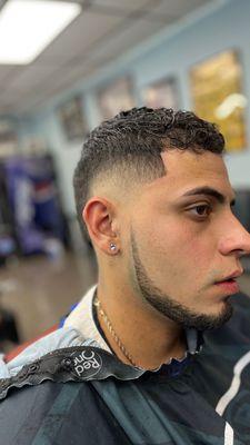 Bald high dark fade with beard strap