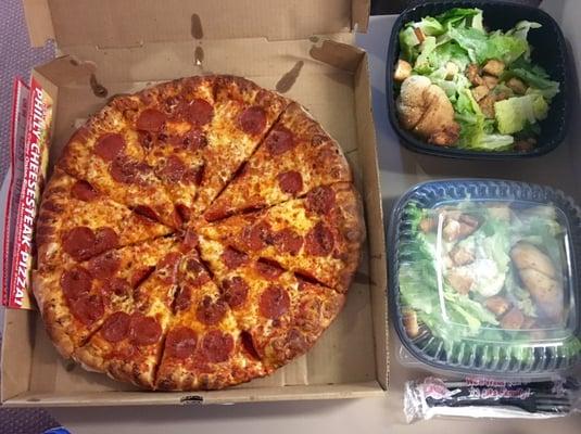 Delivery large pizza & salads