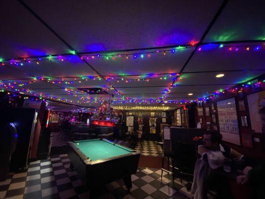 pool table (entrance door is on left) bathrooms are on the right