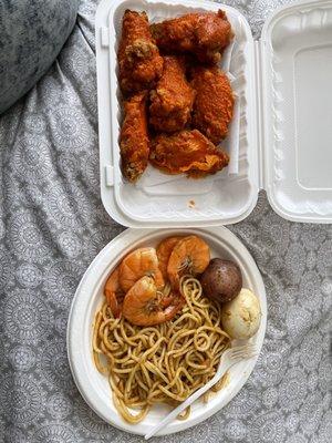 Buffalo wings and the lunch special seafood boil