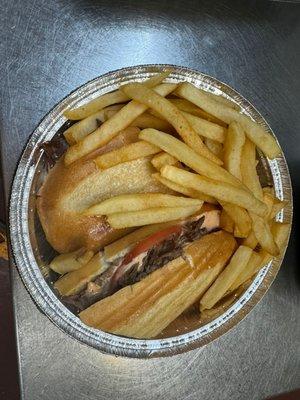 Crushed Beans, Beef, Cheese, and Tomato Sandwich