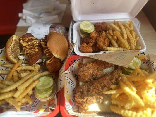 #1 tender combo, #2 sliders combo and the Daves bites combo