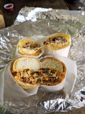 Rolling cheesesteak and chicken cheesesteak