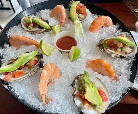 Shrimp and oysters with pico and avocado