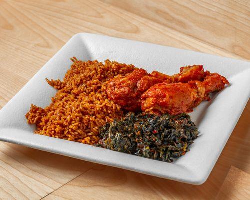 Jollof Rice w/ Spinach and Chicken
