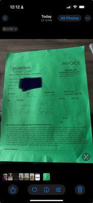 This is the invoice and how much they charged me and I had to pay my furnace guy to fix my new furnace