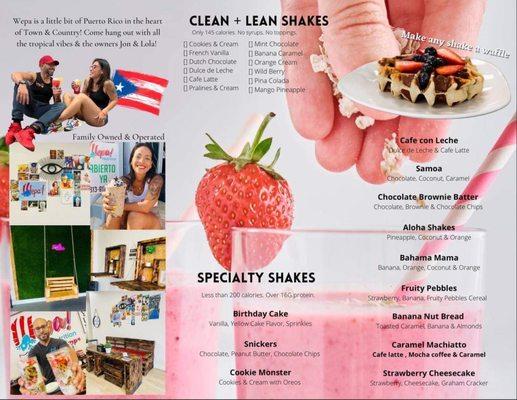 Menu Page 1 of 2. Protein Smoothies, shakes, Frappes