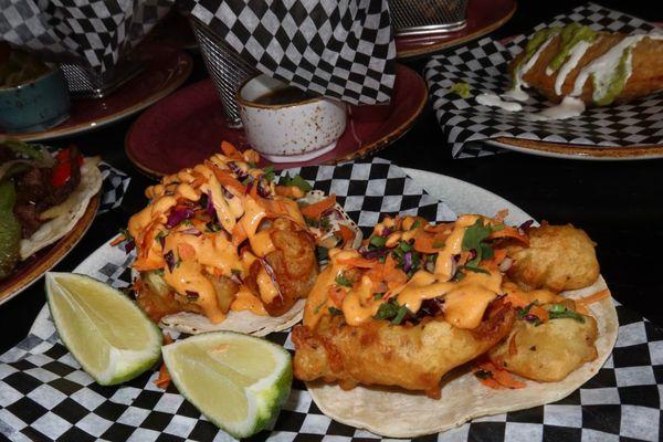 The Happy Hour Tacos were only $3.99 and we had the choice of Battered Fish, Skirt Steak, Chicken, Shrimp, Octopus, or Potato.