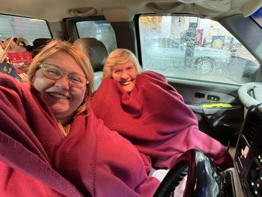 We were smiling for the camera but we were so cold in the freezing rain y night. 
 Thank you for helping us