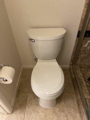 Newly installed toilet. Perfect caulking. No mess left behind whatsoever. And they had a small space to work with!