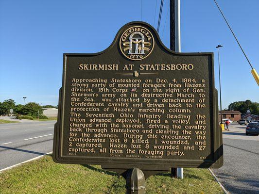 Skirmish at Statesboro Historical Marker