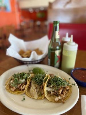 Had the chicken street tacos and chips.